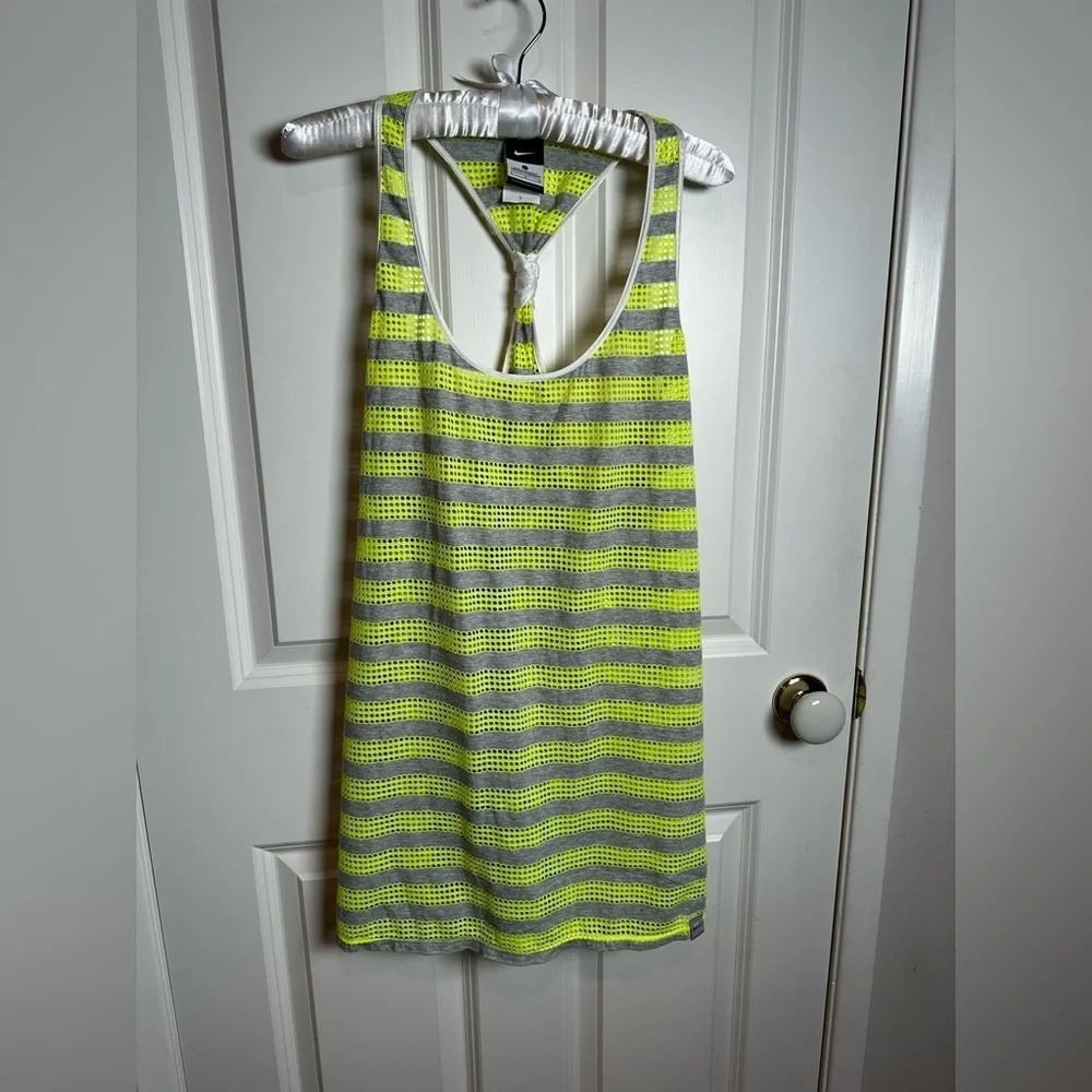 Nike Neon Yellow and Gray Striped Top